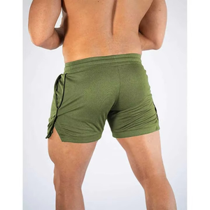 กางเกงขาสั้นออกกำลังกายผู้ชาย ผ้าโพลีเอสเตอร์ผสมคอตตอน ระบายอากาศ แห้งเร็ว มีเชือกผูกเอว รับผลิตแบบ OEM ODM พร้อมสกรีนโลโก้ ขายส่ง - Product Image 4