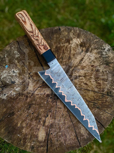 Cuchillo de Chef Artesanal OEM Personalizado de Acero de Damasco y Cobre con Hoja Afilada, para Cortar Carne y BBQ, Mango de Madera, Regalo Ideal - Product Image 3