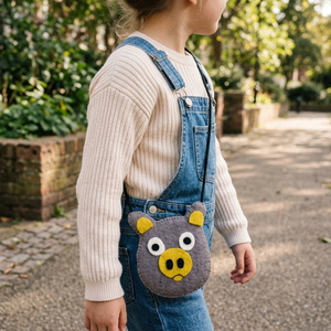 Premium Quality Handmade Wool Felt Purse Nepal Pig-Embedded Whimsical Style Zipper Closure Chain Durable Eco-Friendly Daily Use - Product Image 2