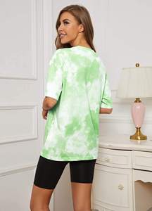 Camiseta de algodón tie-dye para mujer, cuello redondo, manga corta, corte holgado, informal, transpirable, de punto jersey, para primavera/verano - Product Image 2