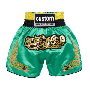 Shorts de boxe 100% polyester personnalisés pour hommes, taille haute, Muay Thai avec broderie de motifs - Product Image 2