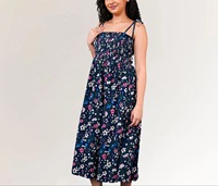 Robe Courte Florale Femme Bleu Marine en Coton Tissé 100% Respirant Coupe A-Line Écologique Lavable Ajustée Idéale pour les Vacances – Qualité Supérieure