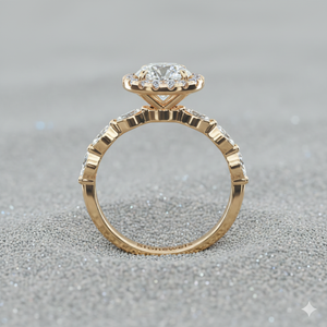 Anillo de compromiso vintage con halo de diamantes en forma de marquesa chapado en oro rosa - Product Image 5