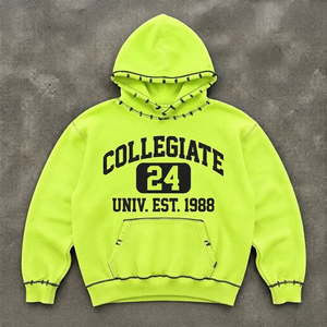 Sweat-shirt à capuche personnalisé pour homme, épais, effet vintage et vieilli, avec imprimé graphique universitaire, en polaire, pour l'hiver et le streetwear - Product Image 2