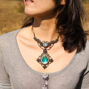 Collier ras du cou classique fait main en alliage de zinc et perles Akoya, avec macramé noir, style gothique, réglable, bijou de guérison - Product Image 3