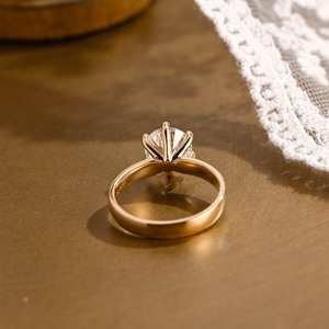 Anillo de compromiso solitario de oro macizo de 14K con diamante cultivado en laboratorio de corte brillante redondo, para uso en fiestas 2026, con engaste de 6 garras para mujer - Product Image 5