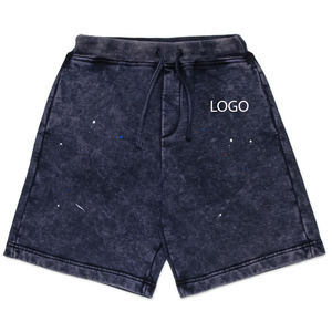 Shorts en coton pour garçons, doux, confortables, durables, bleu délavé classique, élégants, décontractés, pour l'été, tendance, avec logo. - Product Image 1