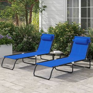 2 Sedie a Sdraio Pieghevoli Blu per Piscina con Schienale Reclinabile a 4 Posizioni, Cuscino, Rete Traspirante e Seduta con Elastici, Telaio in Alluminio - Product Image 2