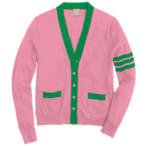 Cardigan en tricot rose et vert pour homme, col en V, manches longues, fermeture boutonnée, style automne, couleur unie, coupe classique - Product Image 2