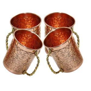 Custom Pure Copper Drinking Cups Vintage Handcrafted Embossed Floral Design Metal <b>Tumbler</b> Shot <b>Glass</b> for Bar and Restaurant - Product Image 6