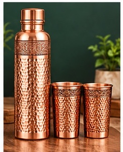 Juego de Botellas de Agua Tradicionales de Cobre con Tapa y 2 Tazas, Diseño Tradicional Grabado con Elefantes - Product Image 2