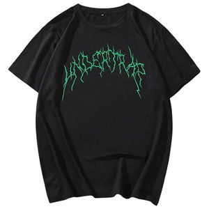 T-shirt noir à manches courtes pour homme, col rond, coupe classique, en jersey de coton, style streetwear, imprimé éclair, logo 90 sur le devant - Product Image 4