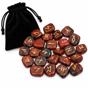 Ensemble de pierres runiques en obsidienne acajou, 25 runes vikings Elder Futhark, ensemble de divination en cristal avec pochette en velours - Product Image 2