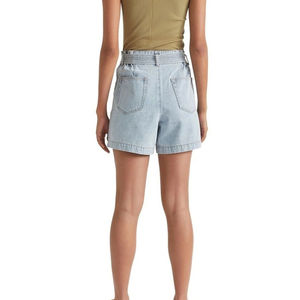 Short en jean en coton pour femme avec ceinture à nouer, mini-short d'été respirant bleu avec jolie ceinture à nouer - Product Image 4