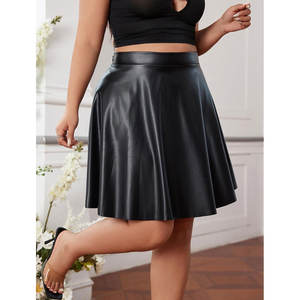 Minifalda de cuero plisada de talla grande para mujer 2026, cintura alta, línea A, estilo skater, de cuero PU - Product Image 4