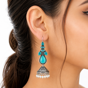 Boucles d'oreilles pendantes en argent oxydé avec pierre verte, tendance, pour femmes, commande en gros, stock disponible, livraison rapide - Product Image 4