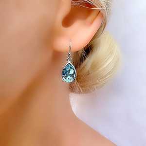 Pendientes colgantes de plata de ley con cristal Swarovski azul aguamarina, elegantes y brillantes, regalo para mujer - Product Image 3