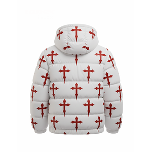 Blouson matelassé blanc pour homme de haute qualité avec fermeture éclair, capuche, style streetwear hiver, épais et chaud, personnalisable avec logo OEM sur le devant - Product Image 4