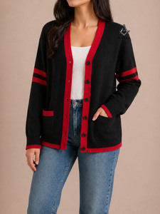 Cárdigan de Punto Personalizado al por Mayor de HMR para Mujeres de la Hermandad Griega Delt Sigma, con Frente Abierto, Logotipo Personalizado en Contraste, para Eventos de la Hermandad, Reuniones en el Campus - Product Image 4