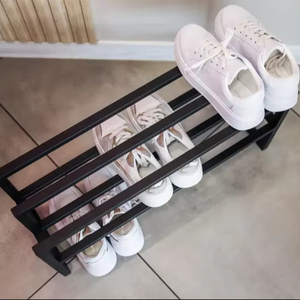 Compact Black <b>Shoe</b> Rack Two Tier <b>Space</b> <b>Saving</b> Organizer Strong Durable Frame Minimalist Design Stylish Entryway <b>Storage</b> Solution - Product Image 5