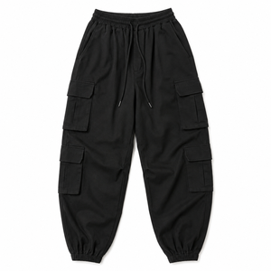 Pantalon de jogging cargo pour homme avec cordon de serrage, taille élastique, grandes poches, style streetwear décontracté, polyester/coton - Product Image 1