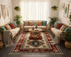 Alfombra Knots Vibrante Tejida a Mano en Turquía, Lana/Seda, Patrones Geométricos Modernos, Ecológica, Antideslizante, Resistente a la Suciedad, Látex, 1 Pieza - Product Image 1