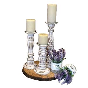 <b>White</b> Farmhouse Wooden <b>Candle</b> Holder Home Decoration Wedding Events Parties Handcrafted <b>Pillar</b> Stand at Wholesale Factory Price - Product Image 1
