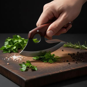 Cuchillo Ulu Hecho a Mano, Acero 8 J2, Cuchillo para Pizza, Hoja con Recubrimiento de Polvo Negro, Madera - Product Image 4