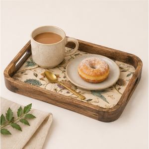 Juego de 2 bandejas de servir de madera de mango con diseño atractivo y estampado vintage de colibrí Meena, ecológicas y decorativas para mesa de café - Product Image 3