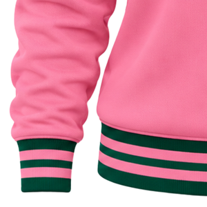 Pink Women Ribbed Knit Crewneck Sweatshirt Embroidered Letter <b>Pullover</b> Long Sleeve Casual College Style <b>Jumper</b> Custom Apparel - Product Image 4