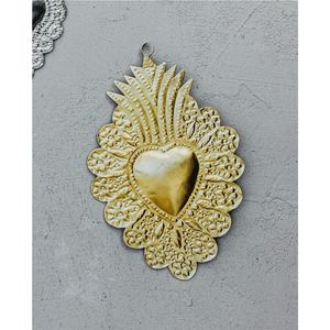 Escultura de Pared Artesanal de Metal con Corazón Sagrado, Colgante Vintage con Corazón Flameante en Relieve, Decoración Boho para el Hogar, Adornos para Sala de Estar - Product Image 1