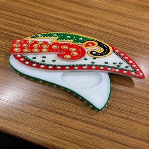 Indian Handcrafted Marble Paisley Kumkum <b>Box</b> Kundan Studded Swastik Decorative Roli Chawal Holder Container For Pooja, Diwali - Product Image 2