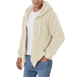Men's Cream Fleece Hooded Sweatshirt Regular Fit Solid Color Casual Winter Wear - Product Image 3