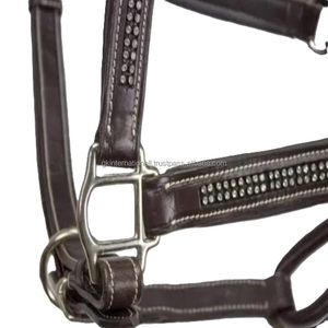 High Quality Premium Horse Leather Dressage Bridle Noseband Durable Rhinestones Decorative Padded Leather Horse <b>Halter</b> - Product Image 6