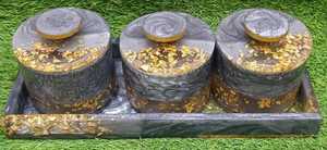 White Gold Foil Epoxy Resin 4 Jar Storage Set With Rectangular Tray Luxury Condiment Server Skies Trader - Product Image 6