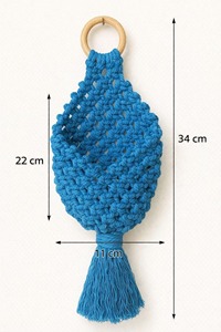 Blue Macrame <b>Basket</b> For Makeup Brush Holder Stylish Cutlery Holder <b>Basket</b> Multipurpose Organizer Handcrafted From India - Product Image 3