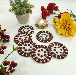 Sets de table bohèmes faits main, écologiques, lavables, en tissu perlé rouge et blanc, sous-verres décoratifs, accessoires pour la maison, diamètre 300 mm - Product Image 2