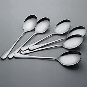 ช้อนซุปสแตนเลสสำหรับร้านอาหารเครื่องใช้สำหรับสลัดของครอบครัวช้อนและส้อมด้ามยาวแบบแบนทำด้วยค้อน - Product Image 1