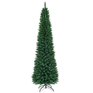 Sapin de Noël fin et élancé de 2,4 m avec 1000 branches en PVC, finition floquée, design peu encombrant pour les petits coins - Product Image 3