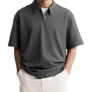 Men's White Short Sleeve <b>Polo</b> Shirt Zipper Front Casual Knitted Pique Cotton Breathable Solid Design Regular Fit - Product Image 2