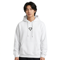 Sweat-shirt à capuche blanc pour femme avec imprimé cœur, pull décontracté en coton, design avec poche et logo sur le devant, idéal pour l'automne