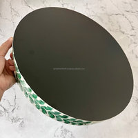Plateau de service rond en bois Nacre Vert avec incrustation, assiette, plat, petit-déjeuner, café, mariage, 50 pièces MOQ, technique d'émail coloré, style américain