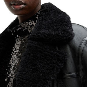 Genuine Women Sheep Skin Bomber Jacket <b>Fur</b> Collar Soft <b>Leather</b> Dyed Waterproof Winter Outerwear Casual Fashion Lifestyle - Product Image 5