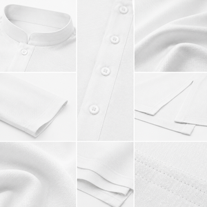 Mens White Raw Silk Kurta Stand Collar Ethnic Casual Shirt Fashionable Traditional Festive Wear <b>Tunic</b> Top Supplier - Product Image 6