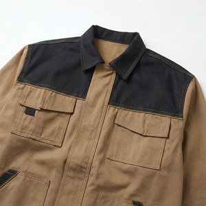 Khaki Black Contrast Utility Jacket| Workwear Button Up Jacket| Oversized Multi Pocket Streetwear Coat | Custom OEM Manufacturer - Product Image 3