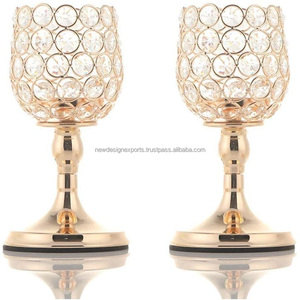 Portavelas de Cristal con Cuentas de Primera Calidad – Elegante Par de Copas Doradas para Banquete - Product Image 2