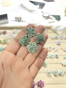 Genuine Emerald and Diamond Flower <b>Silver</b> <b>Stud</b> Earrings 92.5 Sterling <b>Silver</b> Earring - Product Image 4