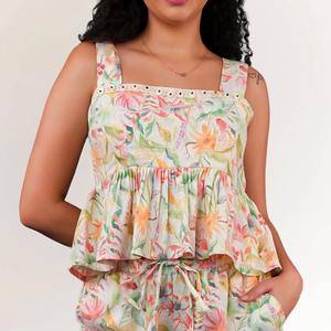 Ensemble coordonné en lin et coton à fleurs pour femme, qualité excellente, doux et confortable, tenue deux pièces, tissu disponible à la vente - Product Image 5