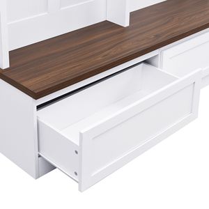 Porte-manteau de hall 4-en-1 style ferme avec banc en bois veiné, 2 grands tiroirs, organisateur d'entrée - Product Image 4