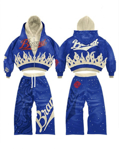 Conjunto de Sudadera con Capucha y Pantalones Deportivos de Doble Capa con Contraste, Estilo Urbano, Fabricación Personalizada Original, Bordado con Pedrería - Product Image 6